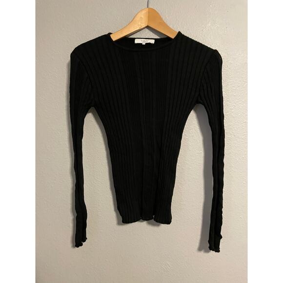 Almina Concept Womens Sweater Small Black Ribbed Long Sleeve Lettuce Hem Modern - Picture 1 of 7